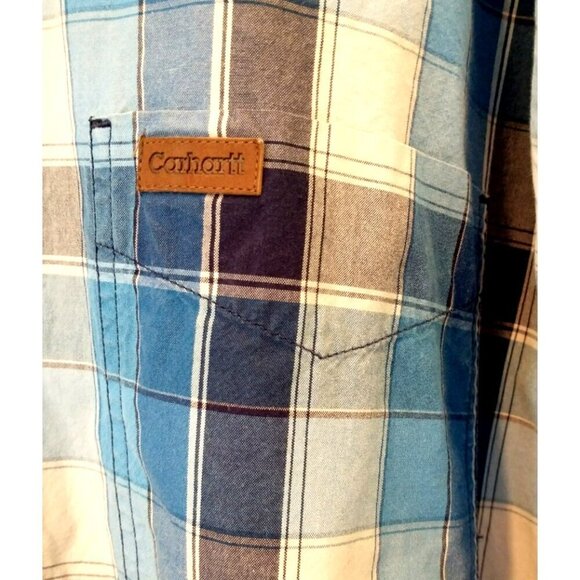 CARHARTT Men's Shirt Button Down Long Sleeve Blue Plaid Relaxed Fit Cotton - 2XL - Picture 3 of 7